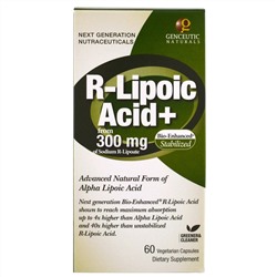 Genceutic Naturals, R-липоевая кислота+, 300 мг, 60 вегетарианских капсул