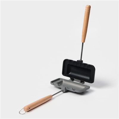 Сковорода для сэндвичей Доляна, 29.5×14.3×4 см, двусторонняя, с антипригарным покрытием, литой алюминий, чёрная