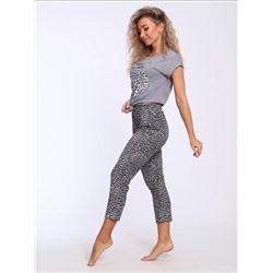 Пижама леопардовая с бриджами и рисунком сердце с блестками, домашний костюм, Арт. К-002