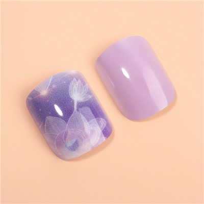 Накладные ногти «Сирень», 24 шт., с клеевыми пластинами, форма мягкий квадрат, сиреневые