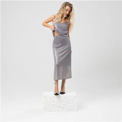 Юбка с пайетками на подкладе, Сияние гламура (royal silver)