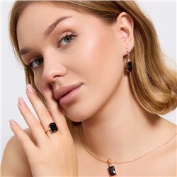 Комплект ювелирной бижутерии коллекция "Дубай" серьги, кулон и кольцо 18 р, покрытие позолота, вставка: фианит, цвет: черный,Уценка,  арт.08.4032-18 (313.183-18 )