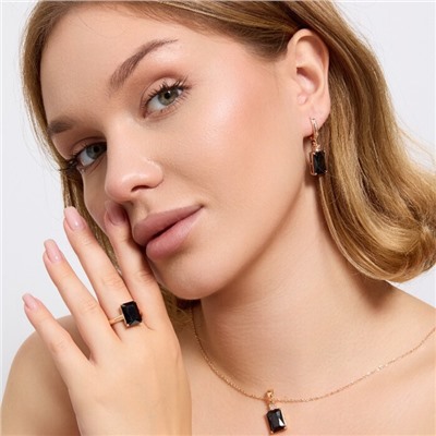 Комплект ювелирной бижутерии коллекция "Дубай" серьги, кулон и кольцо 18 р, покрытие позолота, вставка: фианит, цвет: черный, Уценка, арт.08.4031-17 (313.183-17))