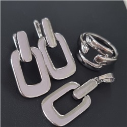 Комплект ювелирной бижутерии серьги, кулон и кольцо 17 р, покрытие посеребрение, арт.213.945-17