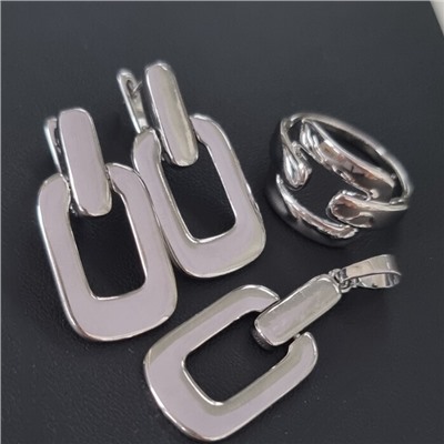 Комплект ювелирной бижутерии серьги, кулон и кольцо 18 р, покрытие посеребрение, арт.213.945-18