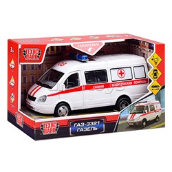 Машина пластик свет-звук Газель Скорая 20см, (открыв. двери) инер, коробке