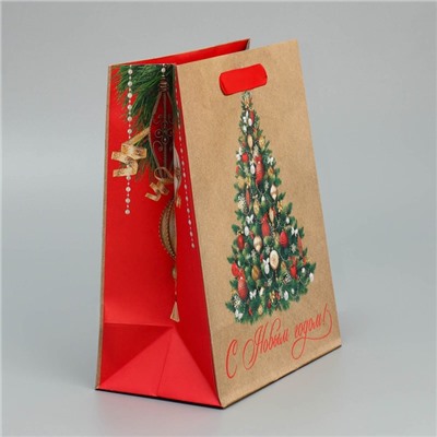 Пакет подарочный новогодний крафтовый «Ёлочка», MS 18×23×10 см