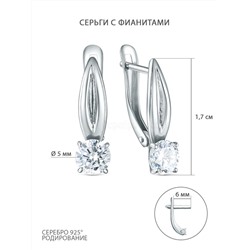 Серьги из серебра с фианитами родированные S2180221010