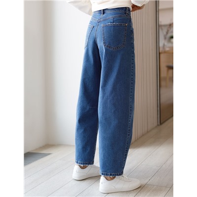 Джинсы barrel с декоративной стиркой из эластичного денима