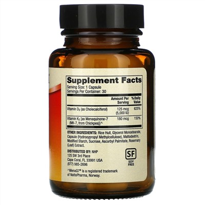 Dr. Mercola, витамины D3 и K2, 30 капсул