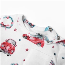 Футболка детская MINAKU New Year's cars, рост 62-68 см, белая