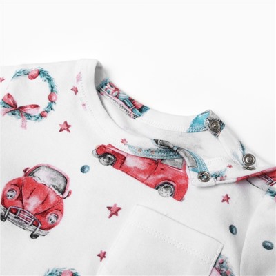 Футболка детская MINAKU New Year's cars, рост 62-68 см, белая