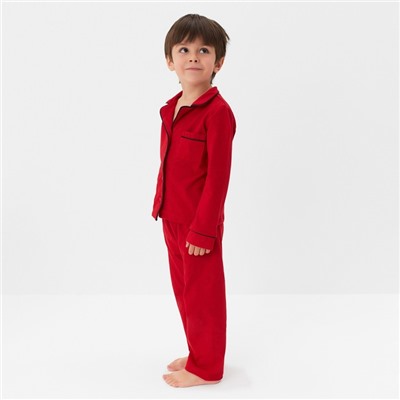 Пижама детская новогодняя (рубашка, брюки) KAFTAN Classic line, размер 36 (134-140 см), однотонная, красная