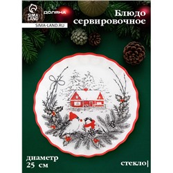 Блюдо новогоднее сервировочное Доляна «С Новым Годом», d=25 см, стекло, белое, красное