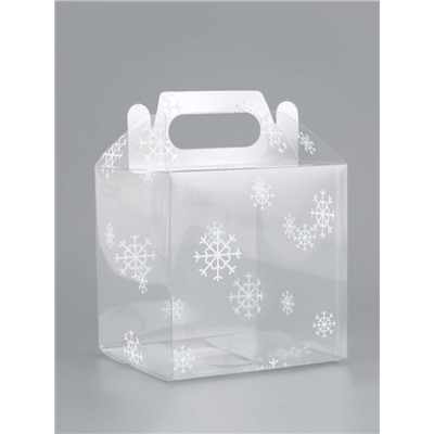 Коробка подарочная новогодняя складная ПВХ «Праздничное настроение» 11×11×11 см .