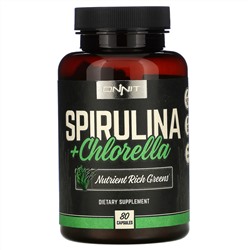Onnit, спирулина и хлорелла, 80 капсул