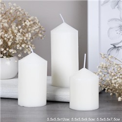 Свеча столбик белая 3 штуки набор / SN3-2 /уп 30/d-5,5 см h-7,5/10/12,5