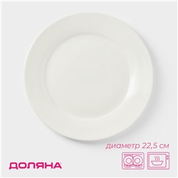 Тарелка Доляна White Label, 300 мл, d=22.5 см, с утолщённым краем, фарфор, белая
