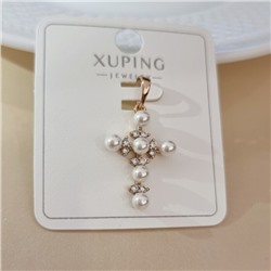 Кулон крест коллекция "Xuping" покрытие позолота, вставка: фианит и искусственный жемчуг, арт.101.217