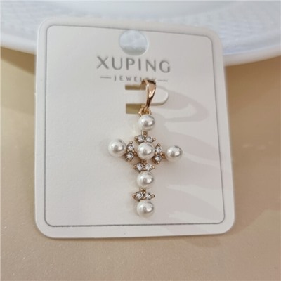 Кулон крест коллекция "Xuping" покрытие позолота, вставка: фианит и искусственный жемчуг, арт.101.217