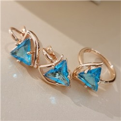 Комплект ювелирной бижутерии коллекция "Дубай" серьги и кольцо 17 р, покрытие позолота, вставка: стекло, цвет: голубой, арт.414.265-17