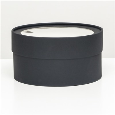 Подарочная коробка круглая Black, чёрная, завальцованная с окном, 21×11 см