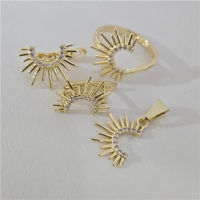 Комплект ювелирной бижутерии Итальянское золото (покрытие желтое 14к), серьги, кулон и кольцо 20 р, вставка: фианиты, цвет: прозрачный, арт.313.320-20