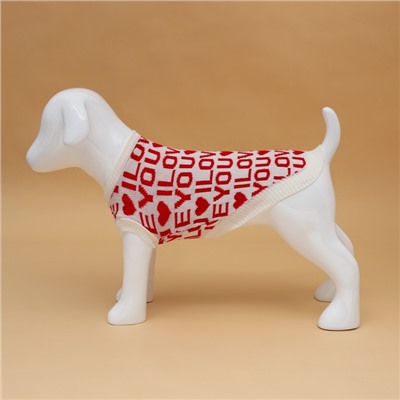 Свитер для животных ILOVEYOU, размер L, ДС 29, ОШ 29, ОГ 29-49 см, белый, красный