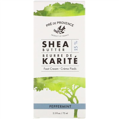 European Soaps, Pre de Provence, Shea Butter Foot Cream, Peppermint, 2.5 fl oz (75 ml)