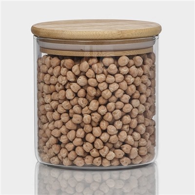 Банка для сыпучих продуктов BellaTenero «Эко», 550 мл, 10×10.5 см, с бамбуковой крышкой, стекло, прозрачная