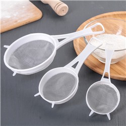 Сито Доляна, набор 3 шт., d=6.5/8/11.5 см, белый