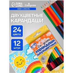 Карандаши Calligrata, цветные, двусторонние, 24 цвета, 12 шт., трёхгранные, деревянные