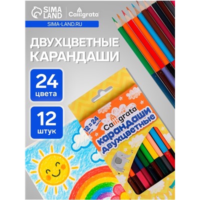 Карандаши Calligrata, цветные, двусторонние, 24 цвета, 12 шт., трёхгранные, деревянные