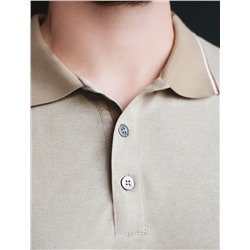 Футболка поло с воротником на пуговицах из полотна пике с меланжевым плетением с эластаном