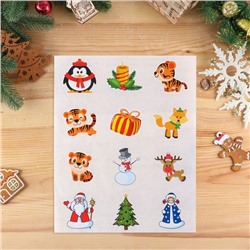 Наклейки новогодние «Новый год и зверята» 9×9 см