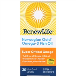 Renew Life, Norwegian Gold Omega-3 Fish Oil, 1,045 mg, 30 Enteric-Coated Softgels