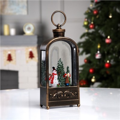 Светодиодная фигура «Фонарь со снеговиком» 10.2×23×5.8 см, пластик, батарейки ААх3 (не в комплекте), USB, свечение тёплое белое