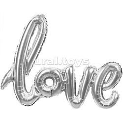 Шар (41''/104 см) Фигура, Надпись "Love", Серебро, 1 шт. в уп.