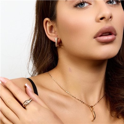 Комплект ювелирной бижутерии коллекция "Дубай" серьги, кулон и кольцо 18 р, покрытие позолота, вставка: цирконы, цвет: черный и прозрачный, арт.217.474-18