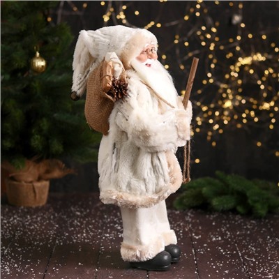 Дед Мороз под ёлку «Зимнее волшебство. Новогодняя игрушка с посохом и мешком», 47 см, белый