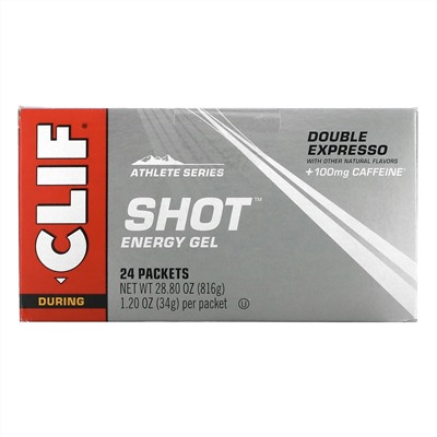 Clif Bar, Энергетический гель Shot Turbo, двойной экспрессо + кофеин, 24 пакета весом 34 г (1,2 унции) каждый