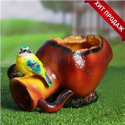 Фигурное кашпо для цветов «Синичка на кувшине», 1.6 л, 25×16×15 см, гипс