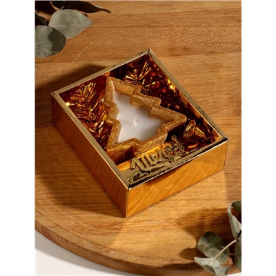 Свеча новогодняя с декором «Золотая ёлочка», 12×10×4 см