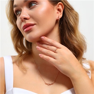 Комплект ювелирной бижутерии Дубайское золото, покрытие: позолота, серьги, подвеска на цепочке и кольцо 19 р, вставка: фианиты, цвет: прозрачный, арт.314.784-19