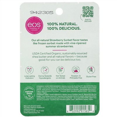 EOS, 100% Natural Shea Lip Balm, Strawberry Sorbet, 2 Pack, 0.39 oz (11 g)