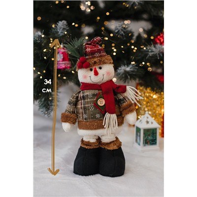 Игрушка новогодняя с выдвижными ногами Снеговик коричневое платье