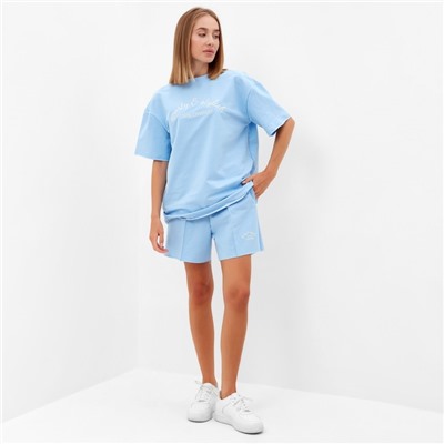 Костюм женский (футболка, шорты) MINAKU: SPORTY & STYLISH, голубой, размер 44