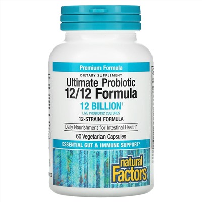 Natural Factors, Ultimate Probiotic, 12/12 Formula, 12 Billion, 60 Vegetarian Capsules