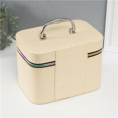 Набор шкатулок для украшений с зеркалом «Ромбы», 3 шт., искусственная кожа, сливки