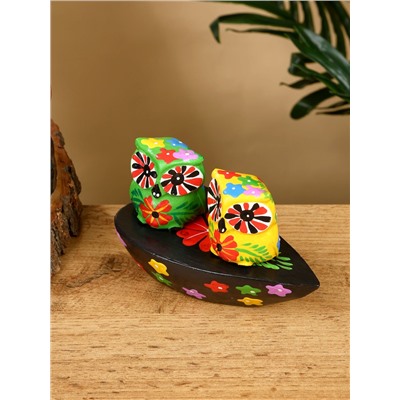 Сувенир «Пара совят», 14×7×9 см, дерево, жёлтый, зелёный